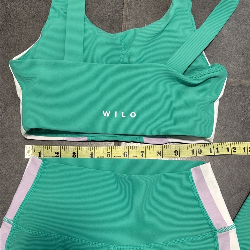 Wilo 2 Piece Bra & Leggings Ribbed Workout Set in Apple Green - Picture 11 of 13